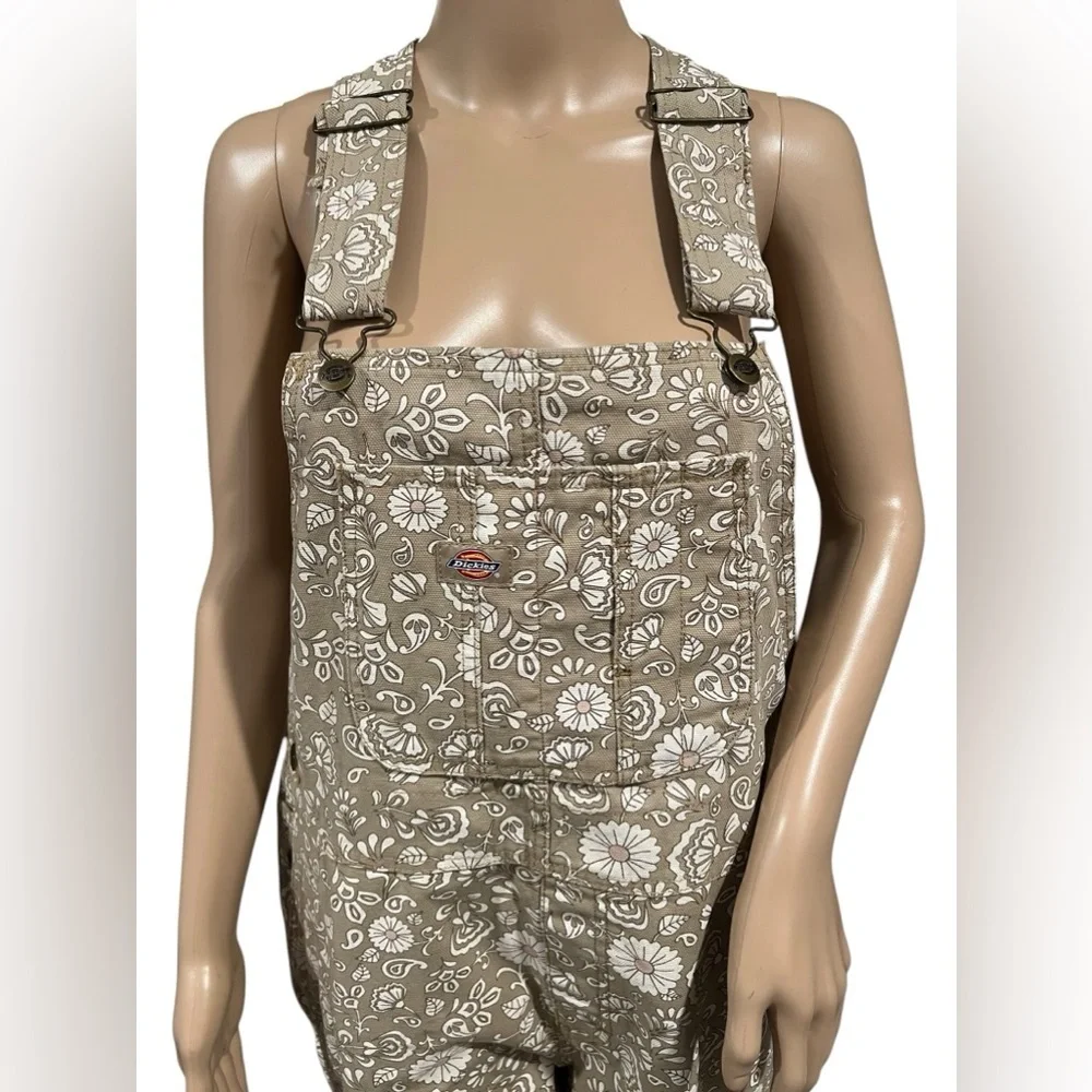 DICKIES overalls Womens Ellis Bohemian floral beige duck canvas Size M - Picture 6 of 16